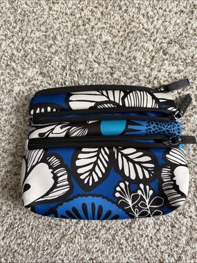 Vera Bradley Blue Black White Floral Zip Cosmetic Pouch